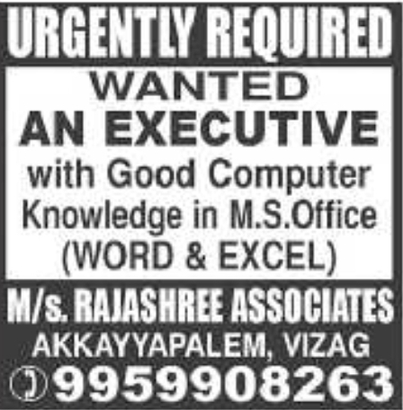 Rajashree Associates Office Executive Recruitment