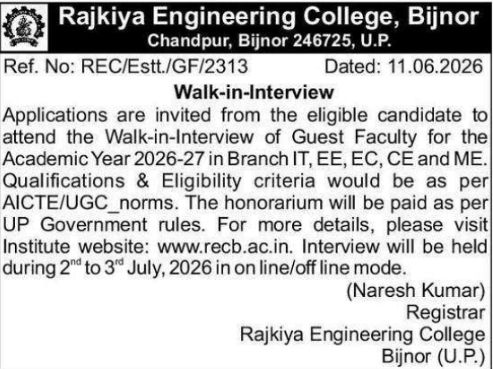 Rajkiya Engineering College Bijnor 2026 Faculty Drive