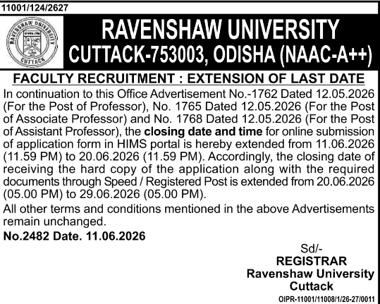 Ravenshaw University Faculty Recruitment Extension