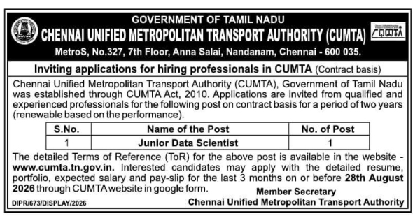 Recruitment Advertisement for Contractual Junior Data Scientist Role