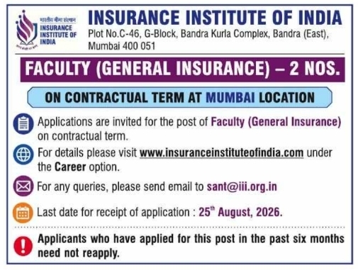 Recruitment for Insurance Institute of India General Insurance Faculty