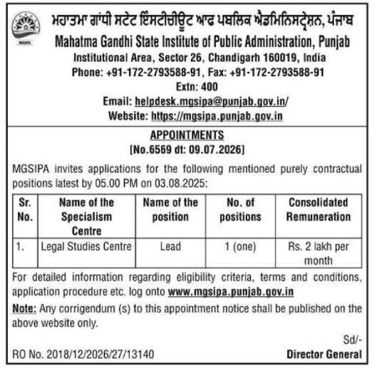 Recruitment Notice: Contractual Lead Position Appointment