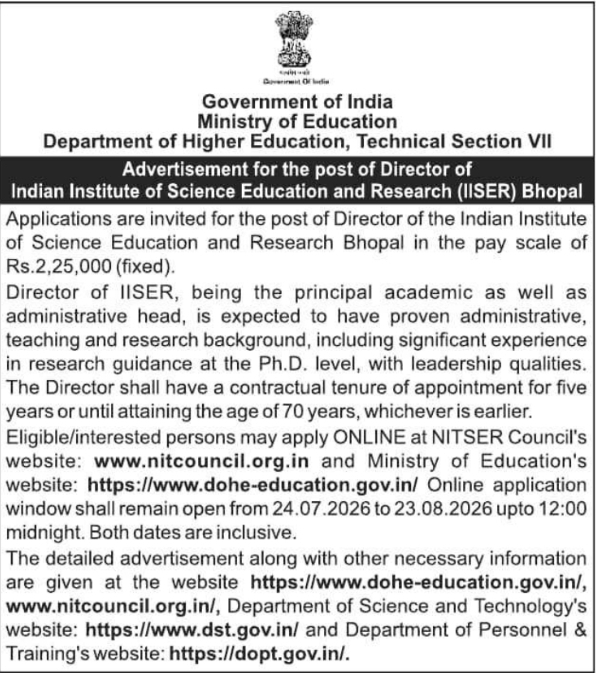 Recruitment Notice: Director Position at IISER Bhopal