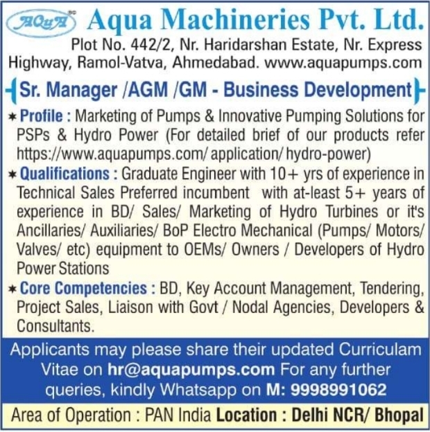 Recruitment Notice for Business Development Managers by Aqua Machineries