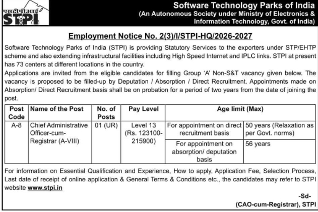 Recruitment Notice for Chief Administrative Officer-cum-Registrar