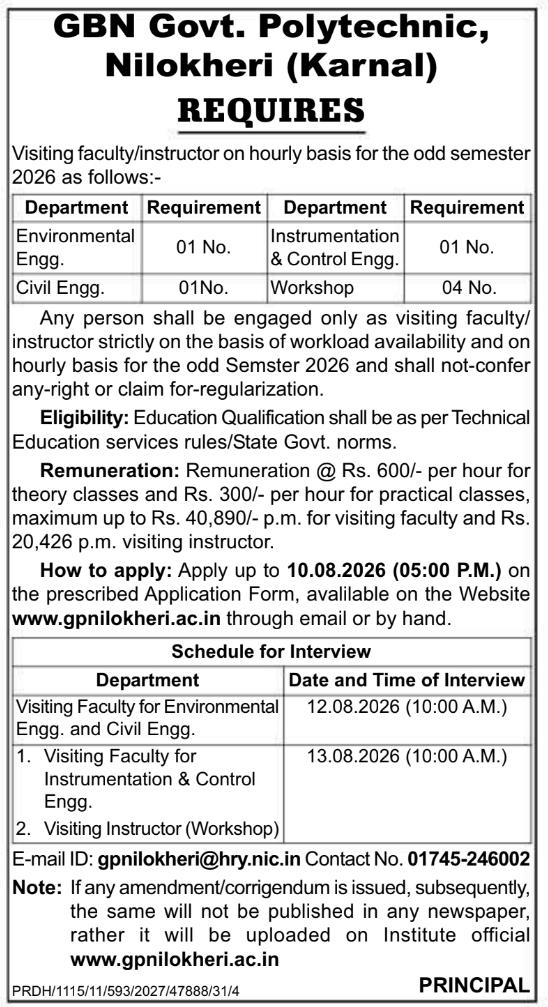 Recruitment Notice for Visiting Faculty and Instructors