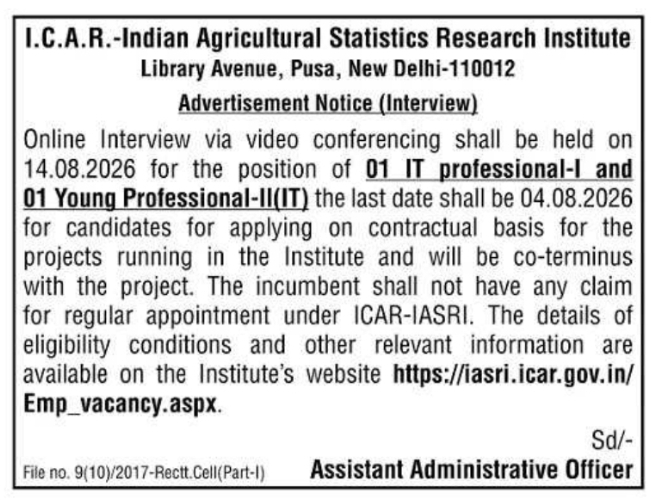 Recruitment Notice: IT Professional-I & Young Professional-II (IT)