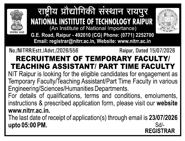 Recruitment Notice: NIT Raipur Temporary Faculty Engagement