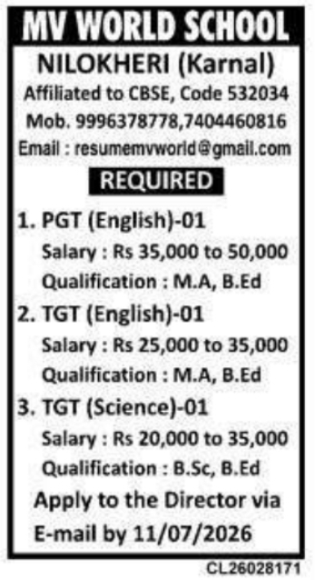 Recruitment Notice: School Teaching Positions