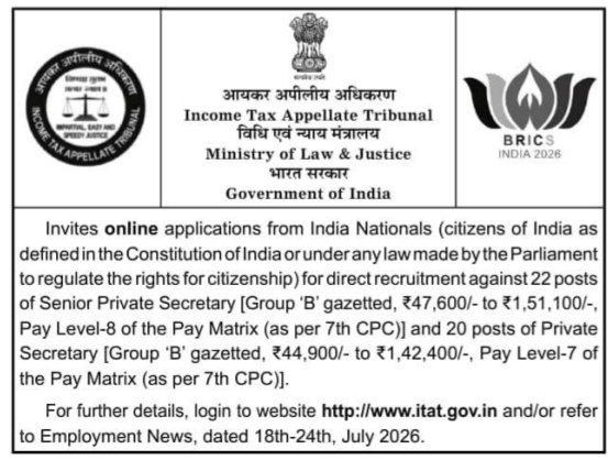 Recruitment Notice: Secretarial Staff at Income Tax Appellate Tribunal