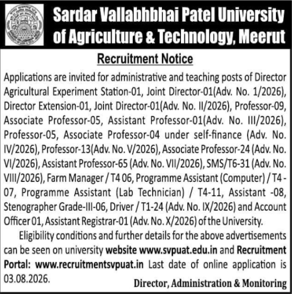 Recruitment Notice: Teaching, Administrative & Technical Positions