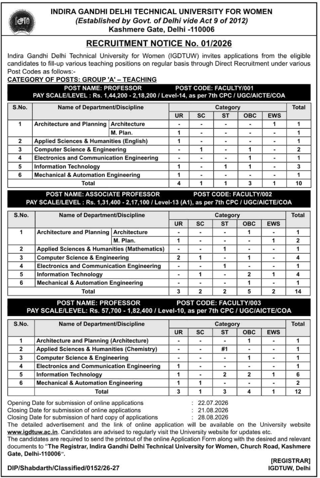 Recruitment Notice: Teaching Faculty Positions through Direct Recruitment