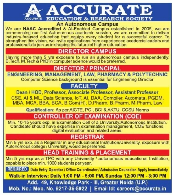 Recruitment Notice: Walk-In Faculty & Leadership Drive