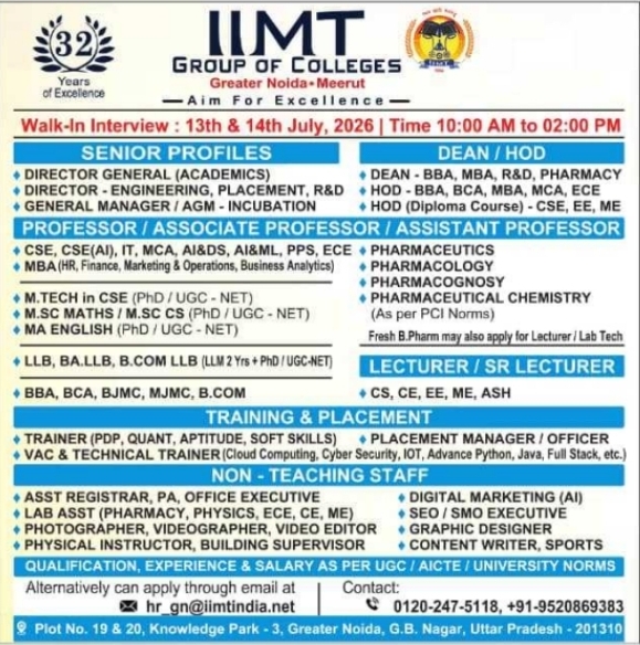 Recruitment Notice: Walk-In Faculty & Non-Teaching Drive