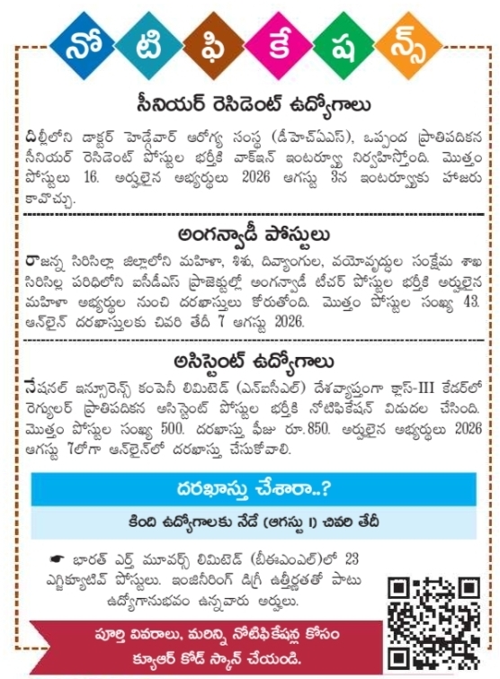 Recruitment Notices for Medical, Anganwadi, and Assistant Vacancies