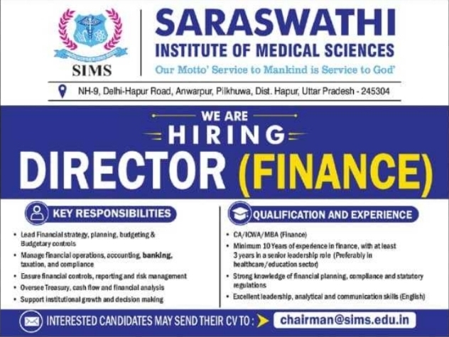 Recruitment Notification for Director Finance by SIMS
