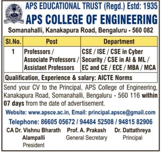 Recruitment Notification for Engineering Faculty Positions by APSCE