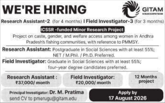 Recruitment Notification for Research Positions by GITAM