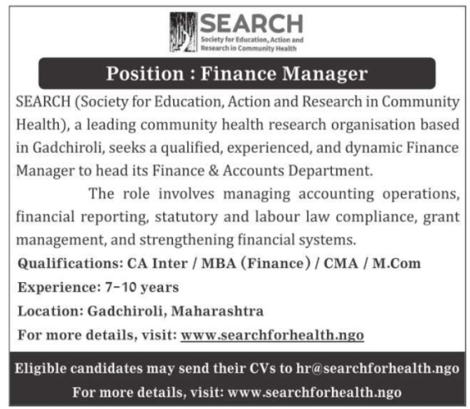 Recruitment of Finance Manager