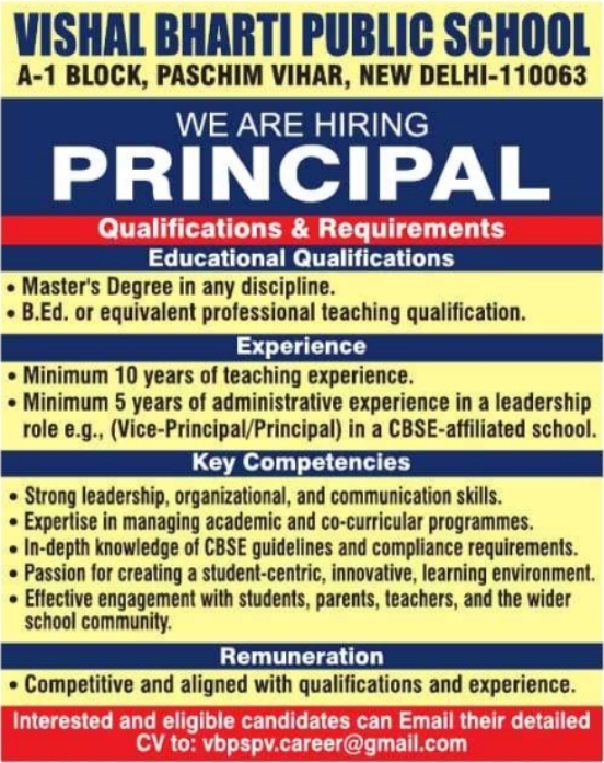 Recruitment of Principal by Vishal Bharti Public School