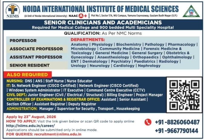 Recruitment of Senior Clinicians and Academicians by NIIMS
