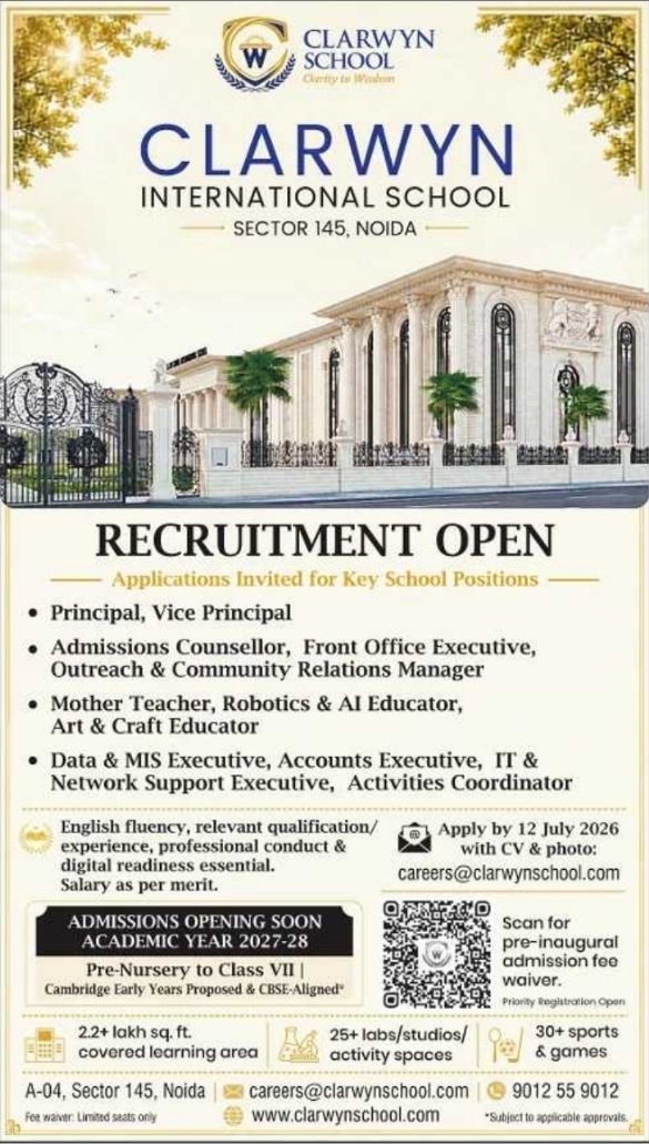 Recruitment Open: Key Positions at Clarwyn International School