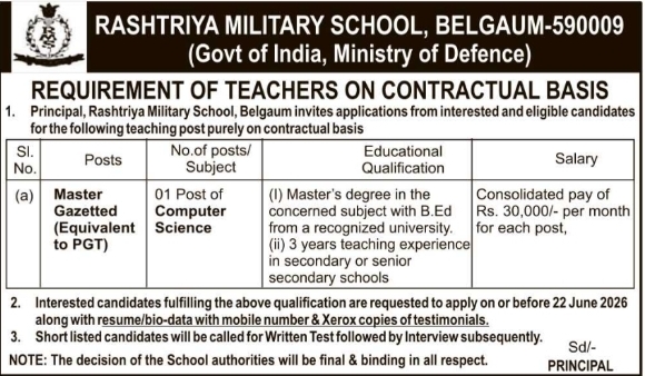 RMS Belgaum: Contractual Teacher Recruitment