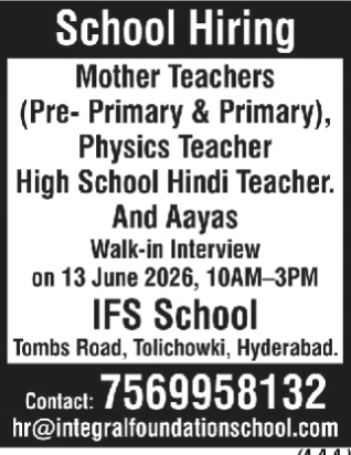 School Staff Hiring at Tolichowki