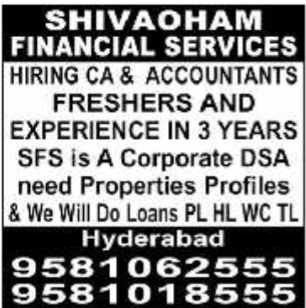 Shivaham Financial Services CA & Accountants Job Vacancy in Hyderabad