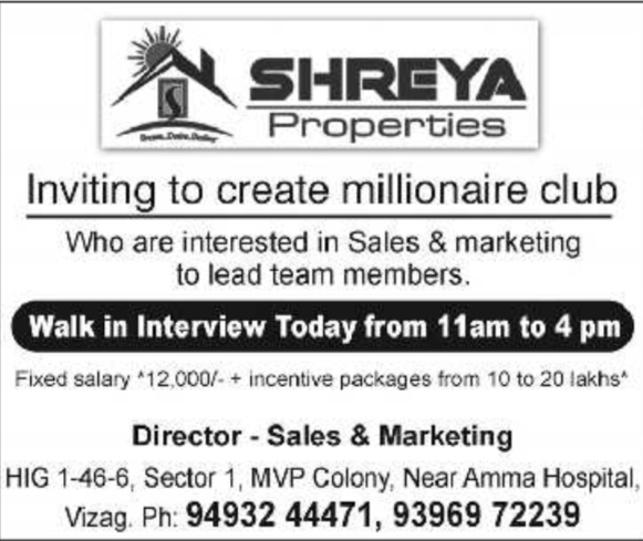 Shreya Properties Sales & Marketing Recruitment