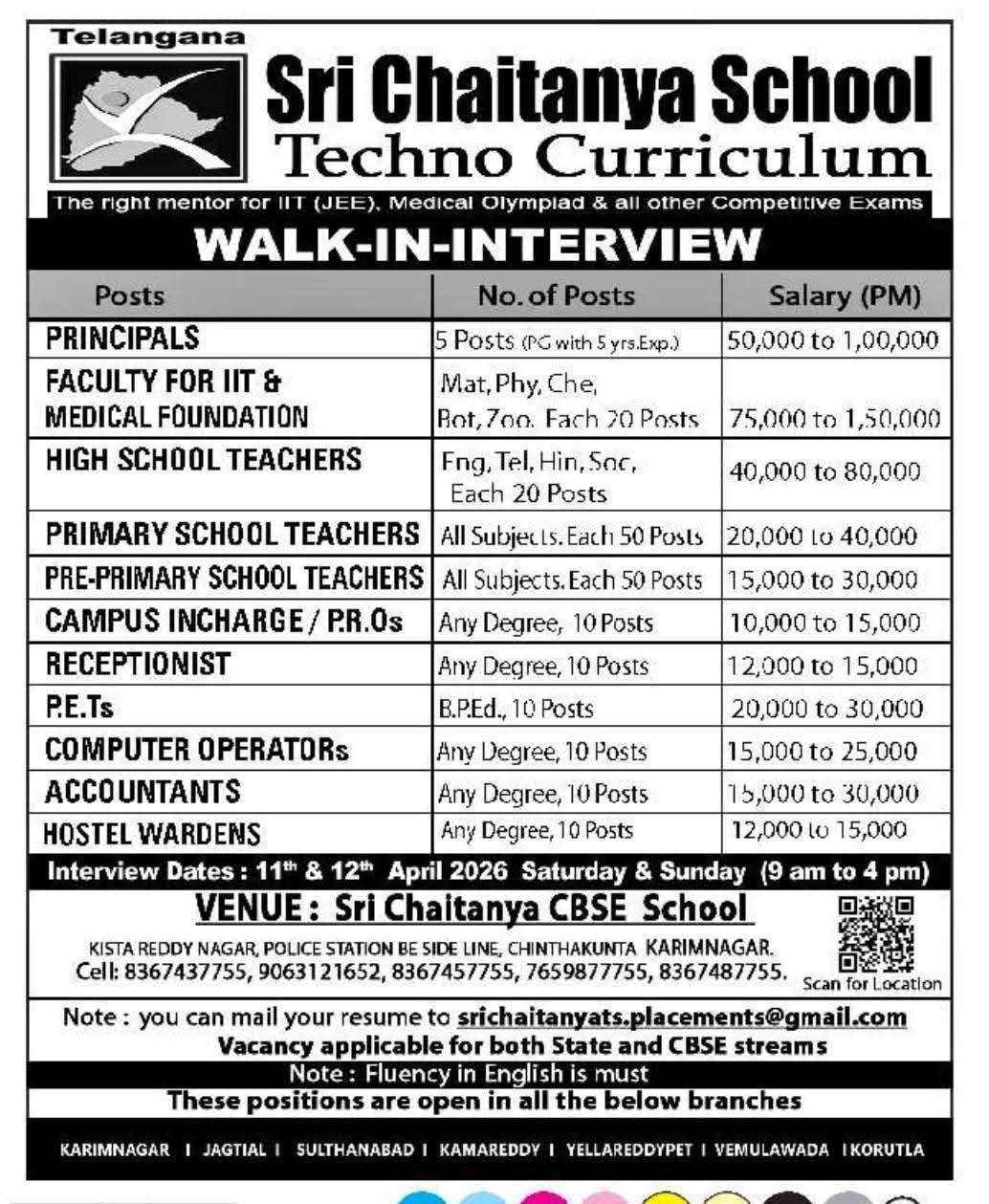 Sri Chaitanya School Recruitment 2026