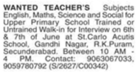 St. Carlo Acutis School: Teacher Openings