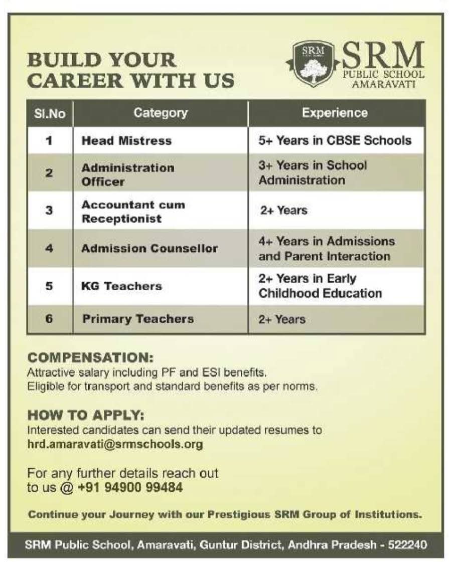 Staff Recruitment 2026: SRM Public School