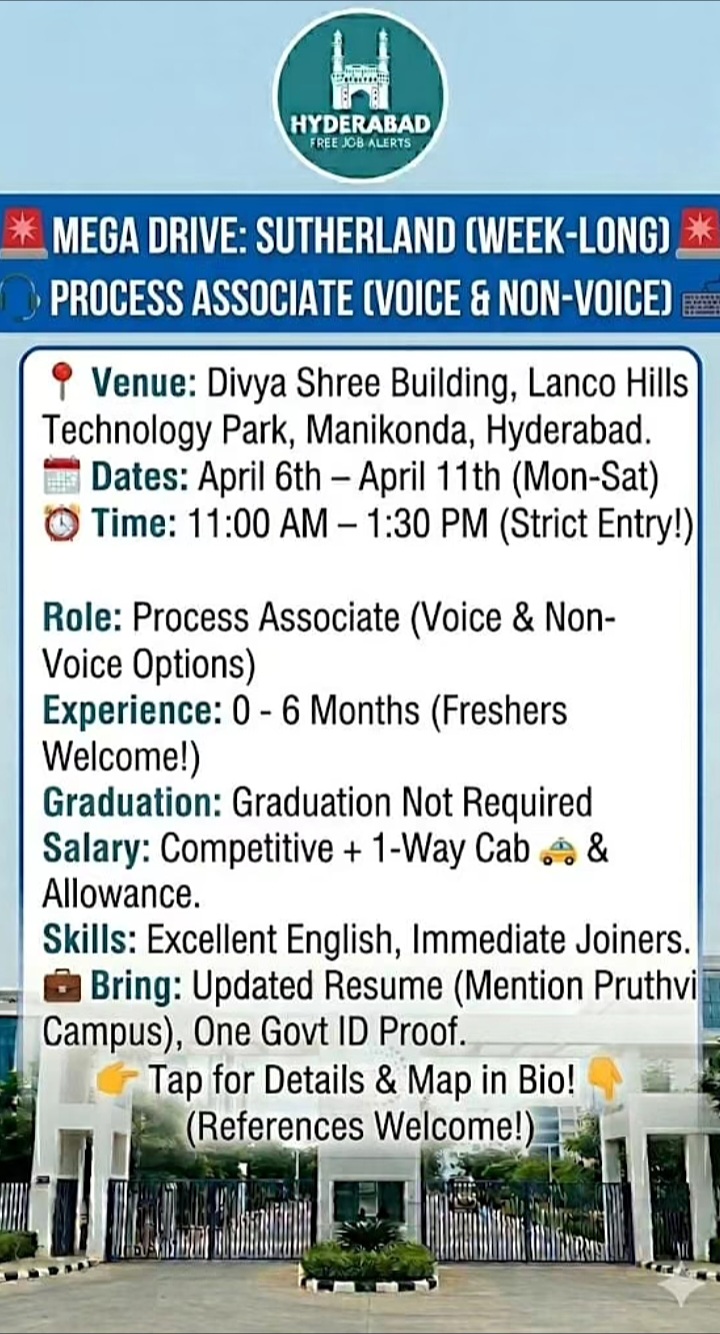 Sutherland Mega Drive: 100+ Spots Open for Freshers!