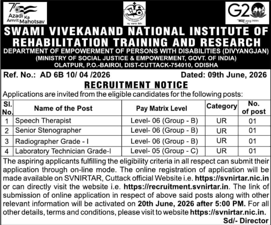 SVNIRTAR Cuttack Recruitment Notice