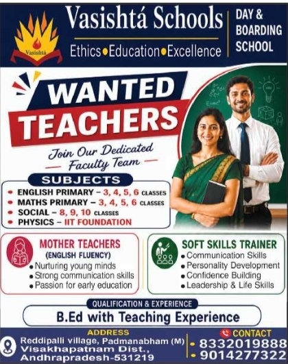 Teacher Job Vacancies at Vasishta Schools