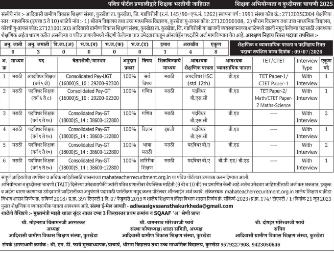 Teacher Recruitment Notice via Pavitra Portal