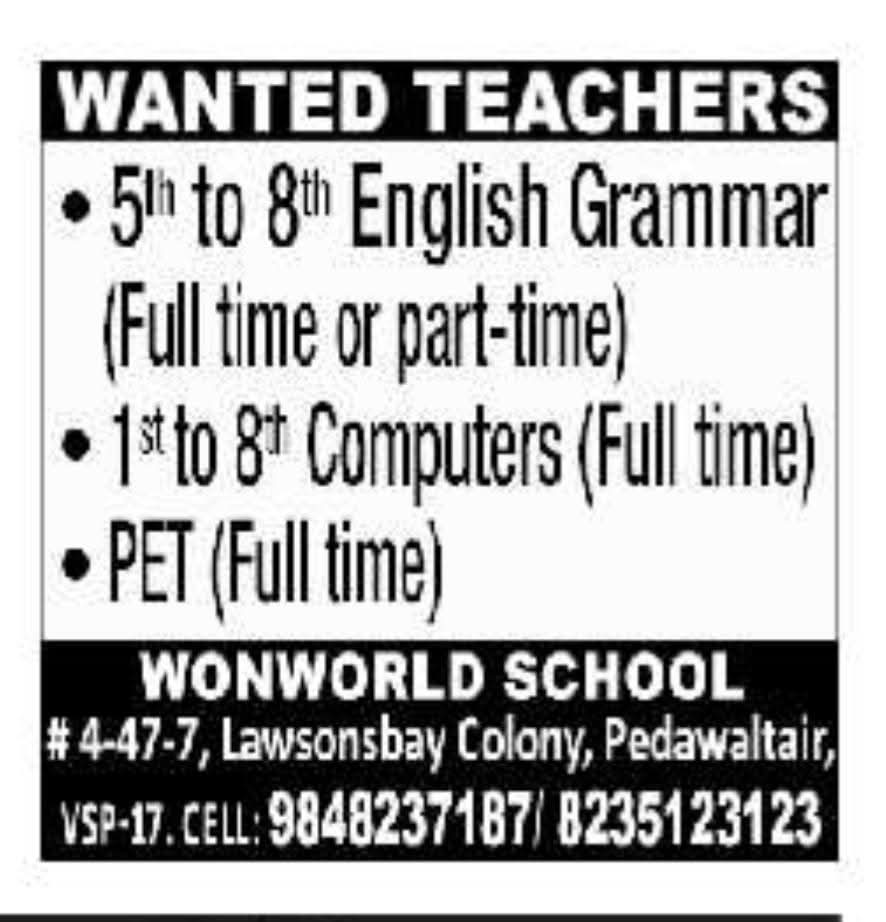 Teacher Vacancies at Wonworld School