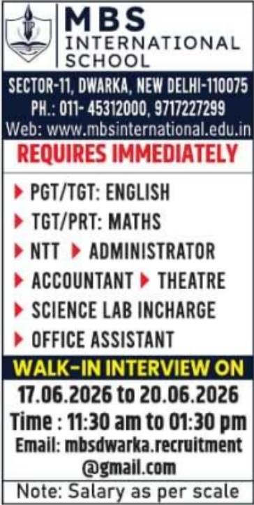 Teaching and Administration Recruitment at MBS International School