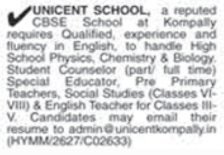 Teaching & Staff Job Vacancies: Unicent School