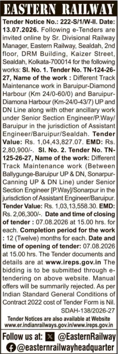 Tender Notice: Railway Track Maintenance Works