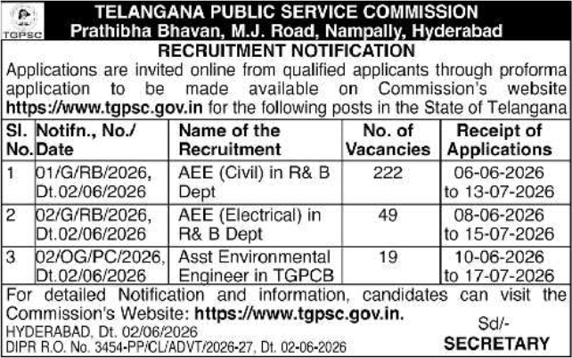 TGPSC Assistant Executive Engineer Recruitment Notification