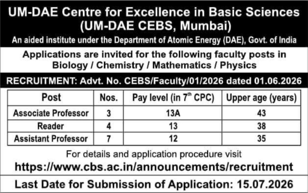 UM-DAE CEBS: Faculty Recruitment 2026