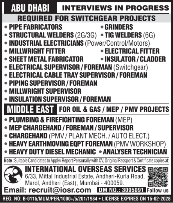 Urgent Hiring for Abu Dhabi & Middle East