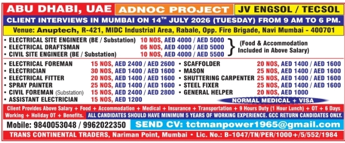 Urgent Hiring for Abu Dhabi, UAE