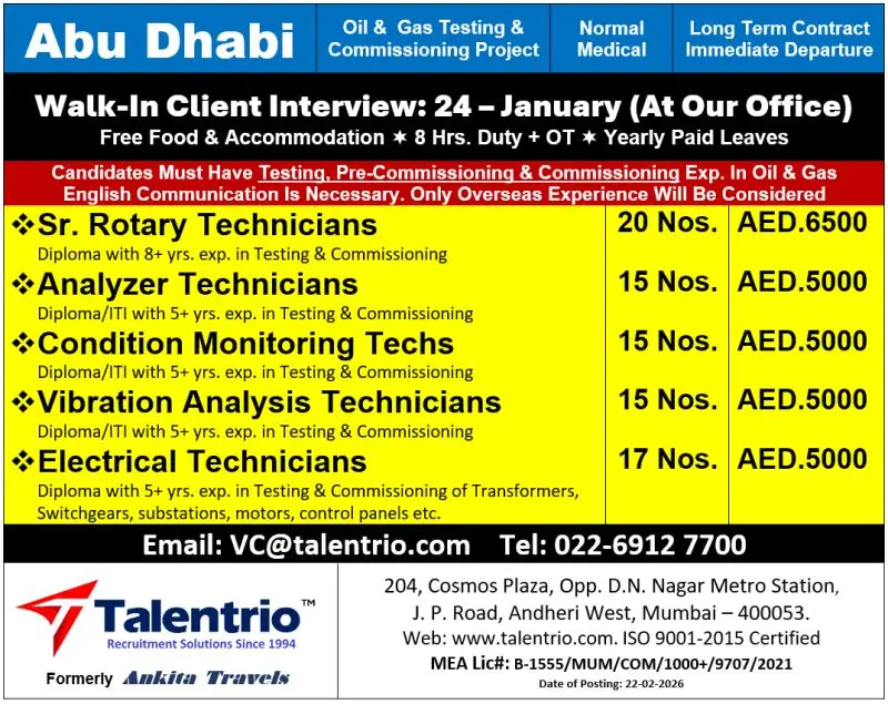 Urgent Hiring for Abu Dhabi