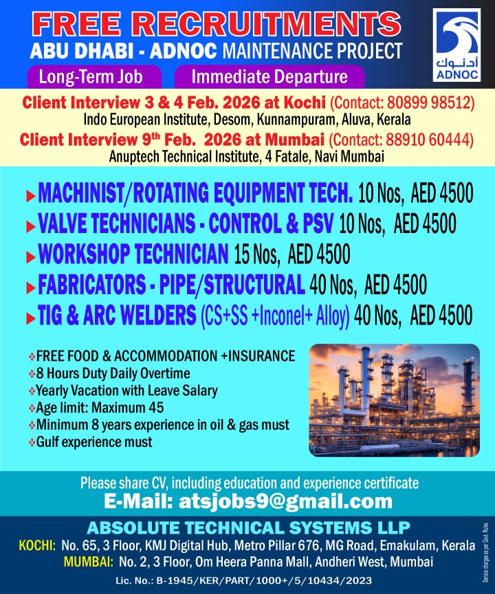 Urgent Hiring for Abu Dhabi