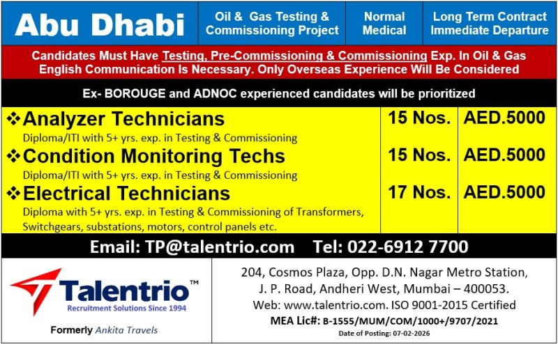 Urgent Hiring for Abu Dhabi