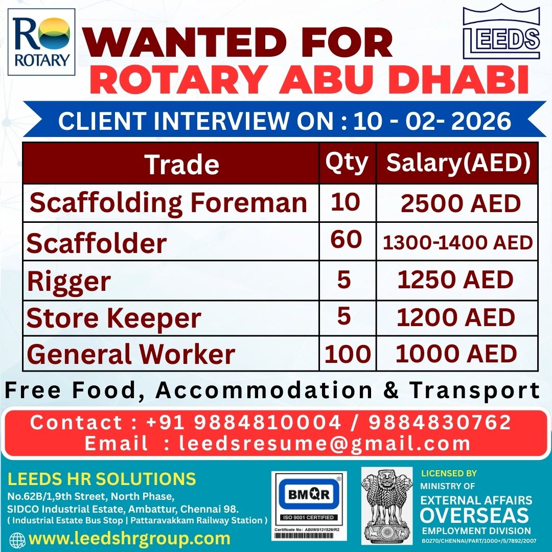 Urgent Hiring for Abu Dhabi