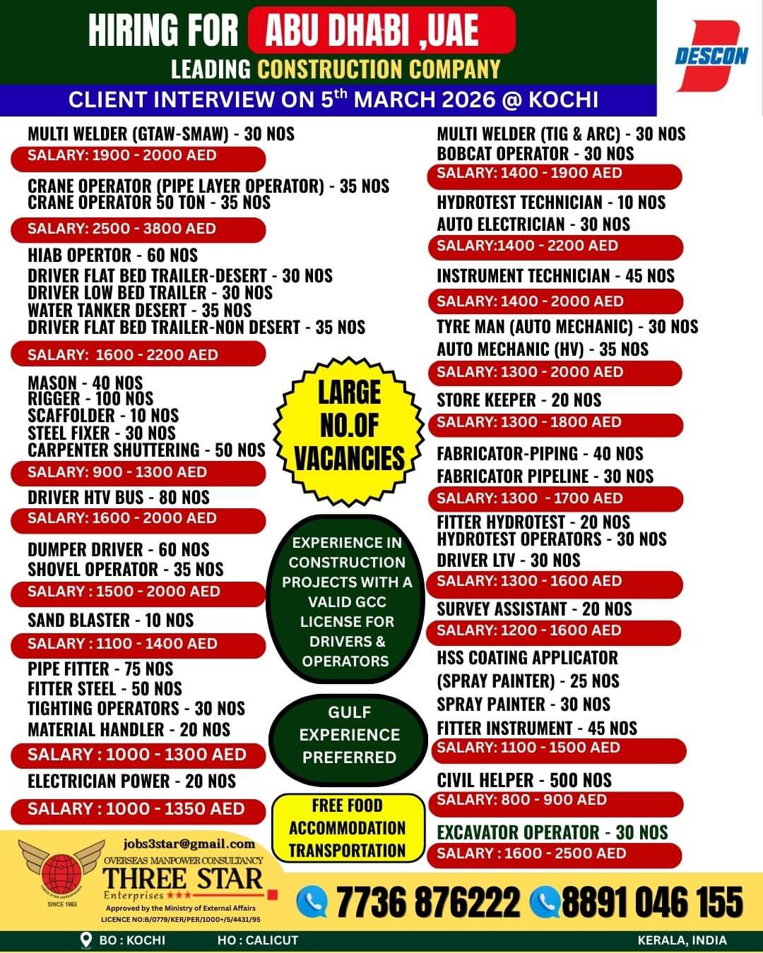 Urgent Hiring for Abu Dhabi